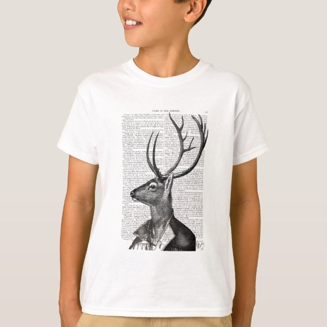 T-shirt Portrait noir et blanc de cerfs (Devant)