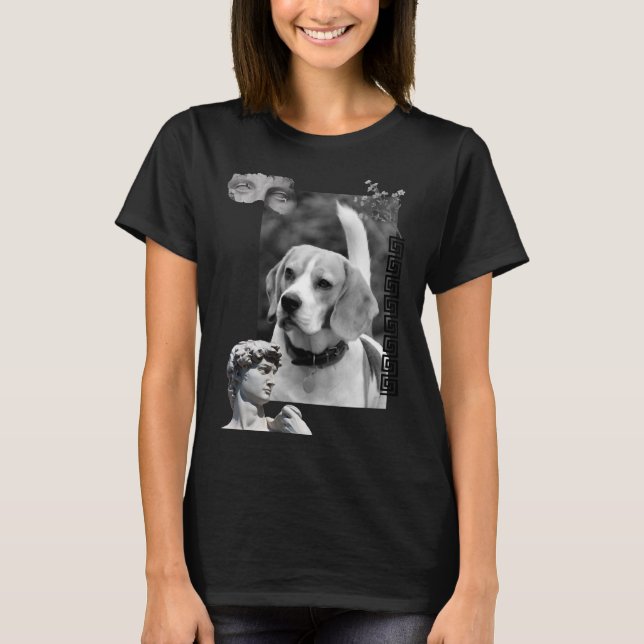 T-shirt Portrait noir et blanc de chien beagle (Devant)