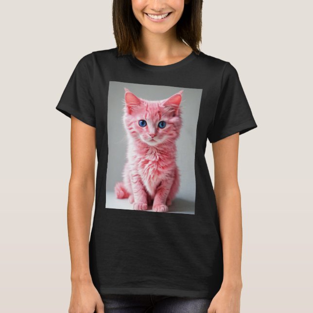 T-shirt Portrait photo de chat rose (Devant)