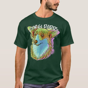 T-shirt Portrait Pop Art coloré Corgi Chien Papa Pères Da