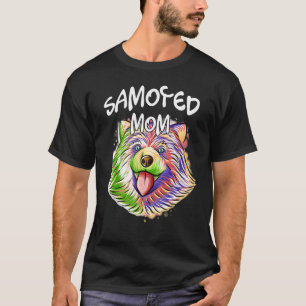 T-shirt Portrait Pop coloré Samoyed Chien Maman Fête des m