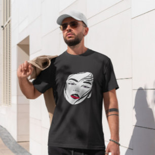 T-shirt Portrait Visage Fille Lèvres rouges