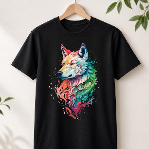 T-shirt Portrait Wolf Coloré Style Art