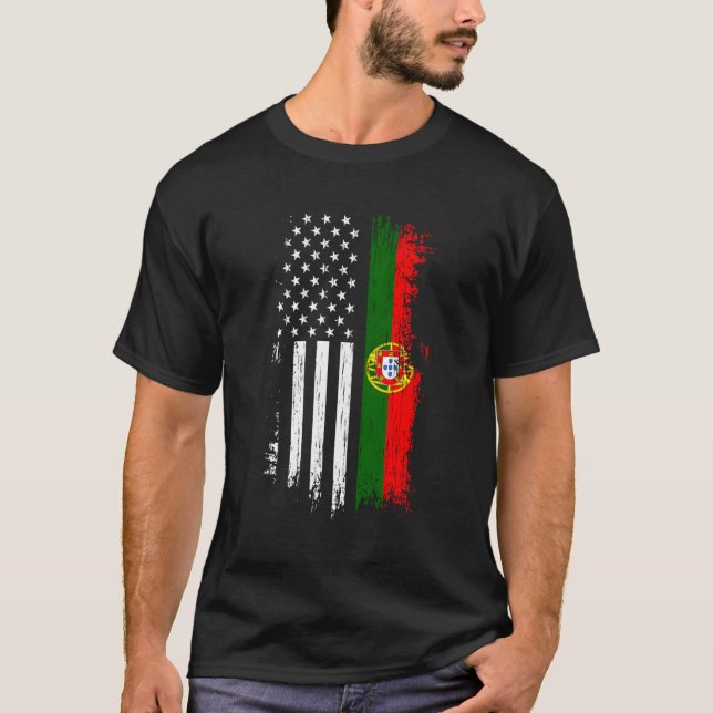 T-shirt Portugais Américain Flag Pride Portugal Usa Srt (Devant)