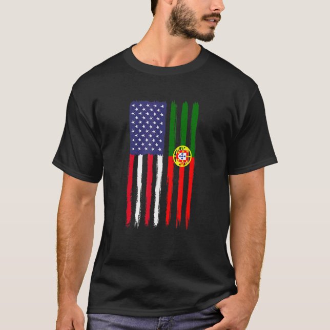 T-shirt Portugais Racines Drapeau semi-américain Port patr (Devant)
