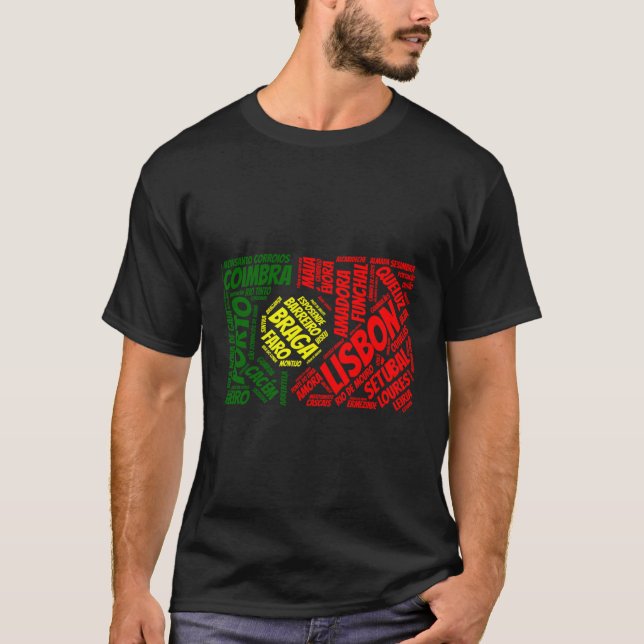 T-shirt Portugal Drapeau avec les noms de ville Lisbonne B (Devant)