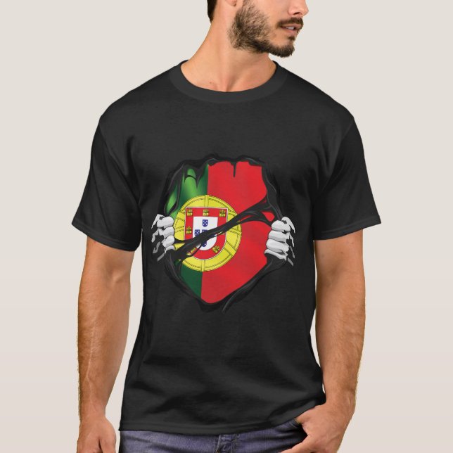 T-shirt Portugal Drapeau de racines pures Noir (Devant)