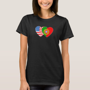 T-shirt Portugal et États-Unis Drapeau Twin Heart pour Por