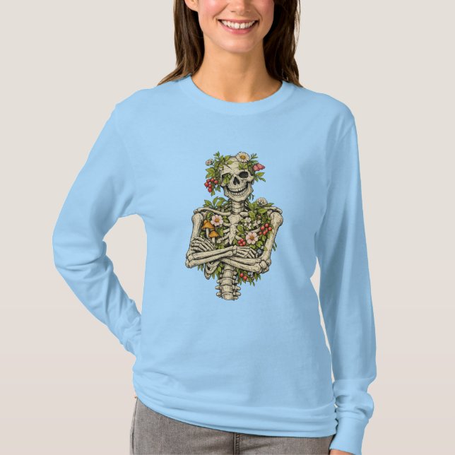 T-shirt Pose de pouvoir du squelette botanique – La force  (Devant)