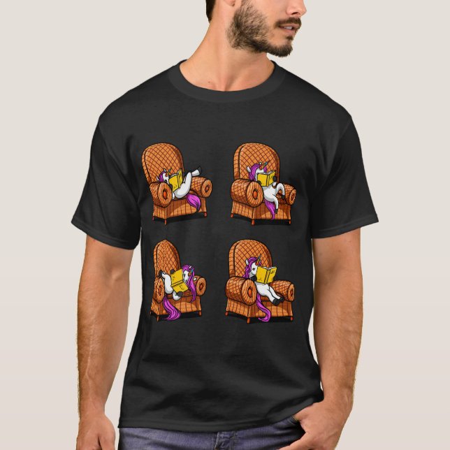 T-shirt Poses de lecture de livre de licorne (Devant)