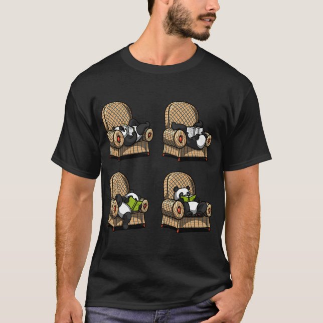 T-shirt Poses de lecture de livre d'ours panda (Devant)