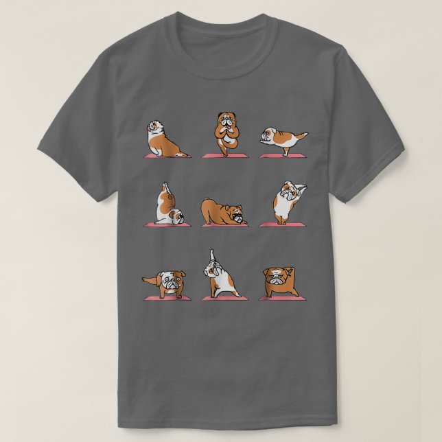 T-shirt Poses de yoga chiot de Bulldog anglais et Meditati (Design devant)