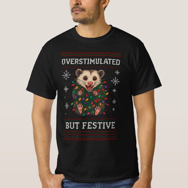 T-shirt Possum de Noël surstimulé mais festif Mème  (Devant)