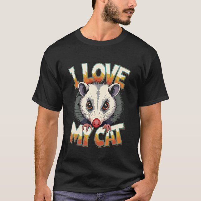 T-shirt Possum Drôle J'Aime Mon Chat Meme (Devant)