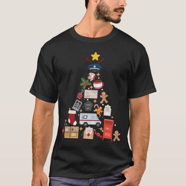 T-shirt Poste Travailleur Arbre de Noël Ornement Postal (Devant)