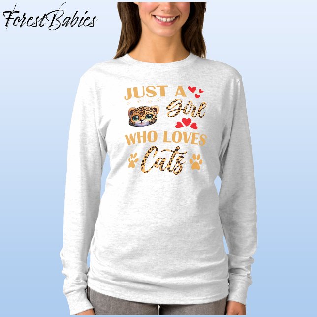 T-shirt Poster de animal Leopard Spot Kitty Chat 🐆 graphi (Cute Leopard Kitten, Wild Kitty, Feline Animal Print Font, Just A Girl Who Loves Cats T-shirt 🐆)