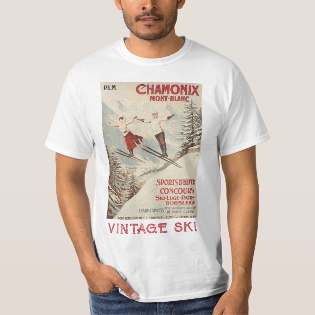T-shirt Poster de ski Vintage de Chamonix Mont Blanc (Devant)