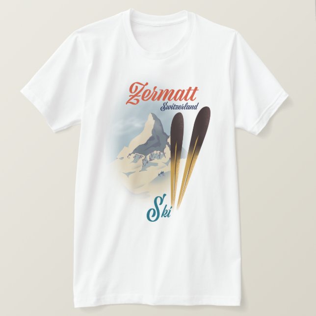 T-shirt poster de ski vintage Zermatt Suisse (Design devant)