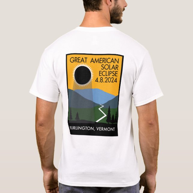 T-shirt Poster de voyage de Burlington, VT Eclipse (Dos)