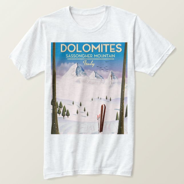 T-shirt poster de voyage Dolomites Sassongher Mountain Ita (Design devant)