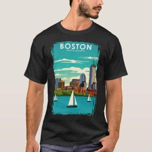 T-shirt Poster de voyage minimal Vintage pour Boston Massa