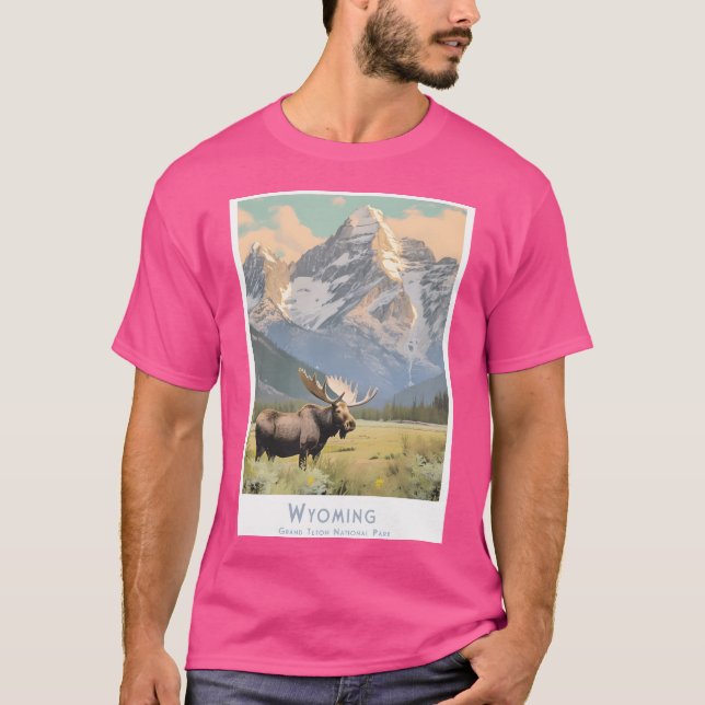 T-shirt Poster de voyage rétros Wyoming - Grand T minimali (Devant)