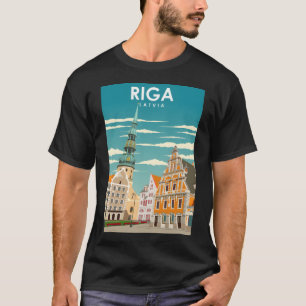 T-shirt Poster de voyage Vintage minima rétro de Riga Lett