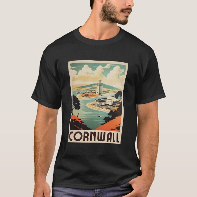 T-shirt Poster Retro Cornwall Royaume-Uni Cornwall (Devant)
