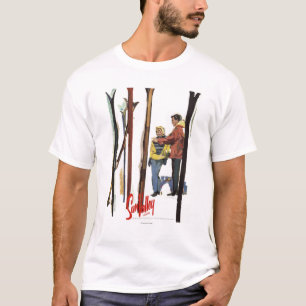 T-shirt Poster Skis debout dans la neige par un couple