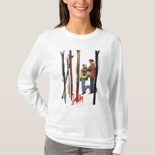T-shirt Poster Skis debout dans la neige par un couple