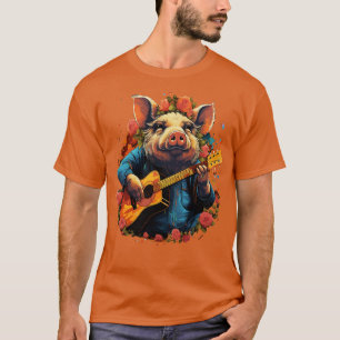T-shirt Pot-Bellied Pig Jouer de la guitare