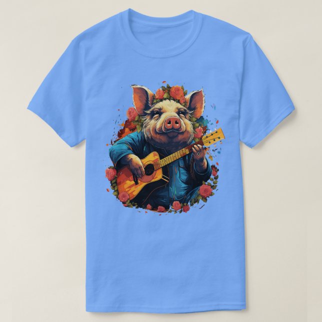T-shirt Pot-Bellied Pig Jouer de la guitare (Design devant)