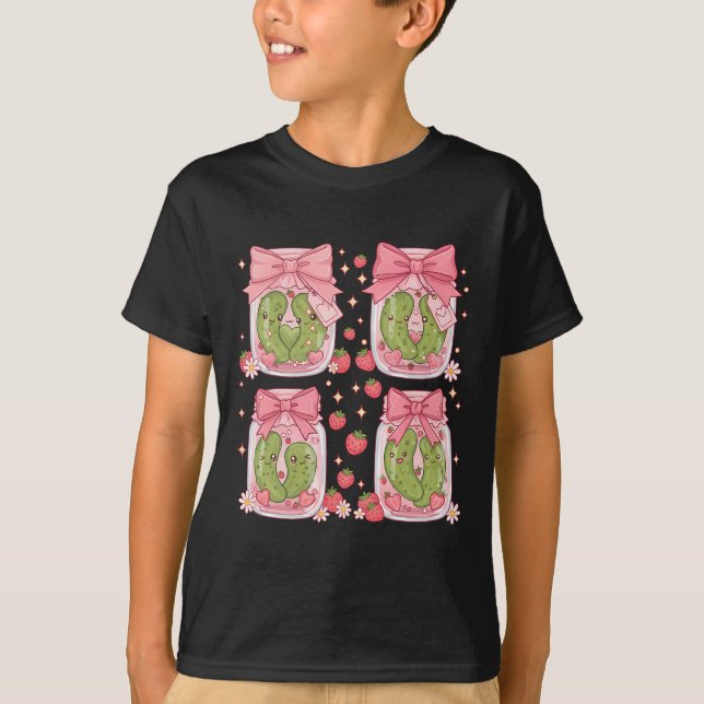 T-shirt Pot de cornichons de fraise mignons Kawaii pour la (Devant)