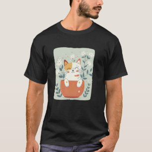 T-shirt Pot de fleurs avec chat souriant pour jardinier