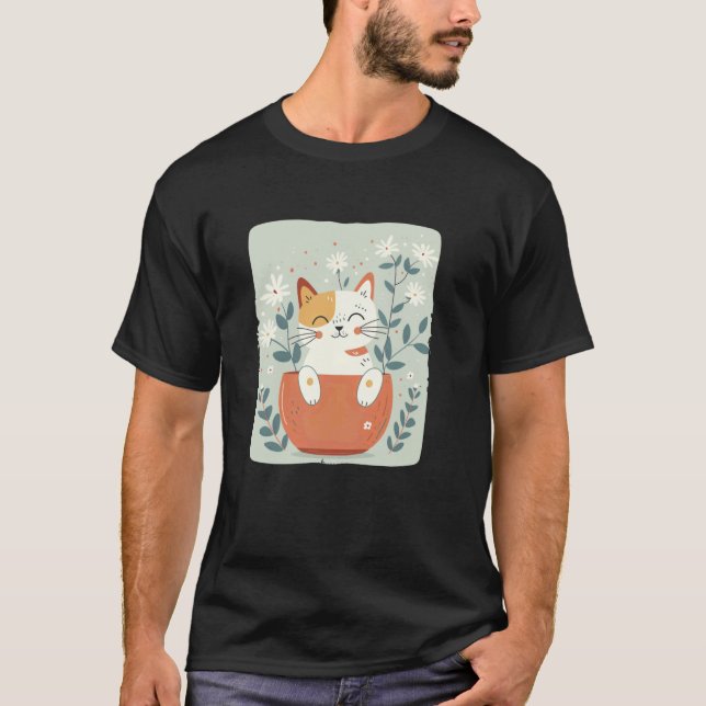 T-shirt Pot de fleurs avec chat souriant pour jardinier (Devant)