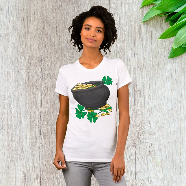 T-shirt Pot de la Saint-Patrick or et trèfles chanceux  (Créateur téléchargé)
