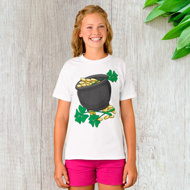 T-shirt Pot de la Saint-Patrick or et trèfles chanceux  (Créateur téléchargé)