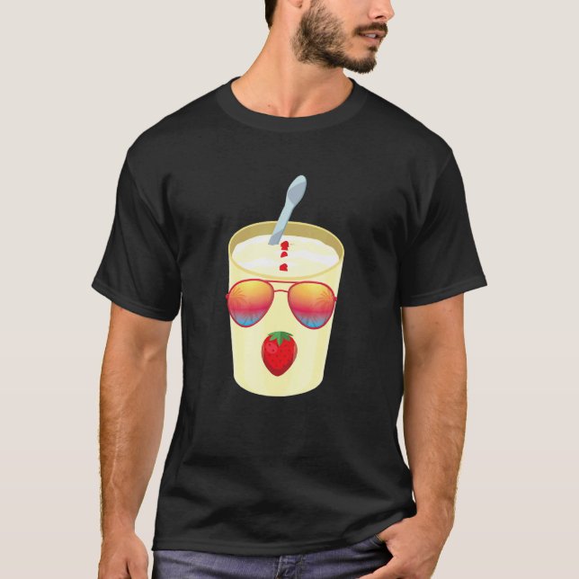 T-shirt Pot de yaourt à la fraise avec costume de lunettes (Devant)