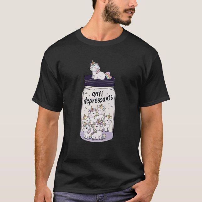 T-shirt Pot Drôle Licorne Antidépresseur Garçons Filles En (Devant)