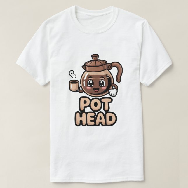 T-shirt Pot Head Cute Kawaii Cafe Funny Coffee Lover Gift (Design devant)