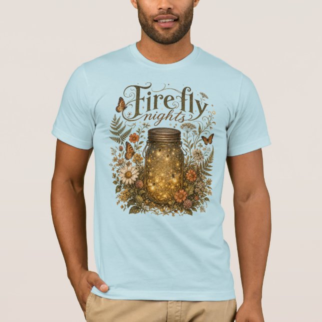 T-shirt Pot Mason Vintage avec Lucioles Brillantes (Devant)