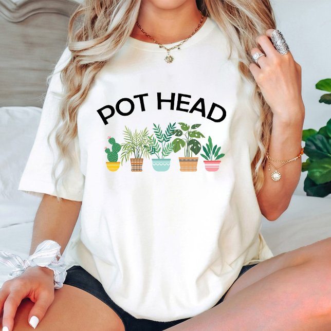 T-shirt Pot Tête Gardener intérieur Mama Anniversaire blan (Funny Pot Head Indoor Gardener Plant Based White Throw Pillow)