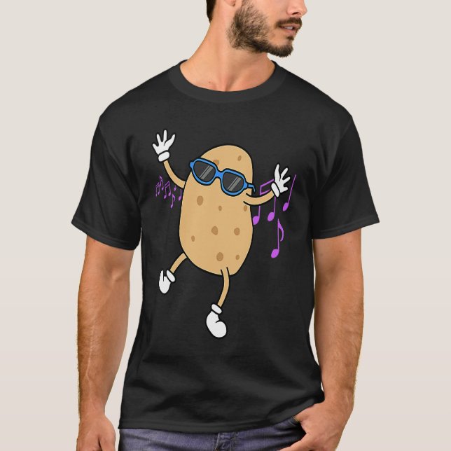 T-shirt Potatoe Dancing Music Notes Cute Vegetable Hobby C (Devant)