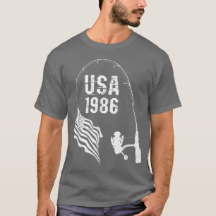T-shirt Poteau de pêche drapeau américain 1986 Anniversair