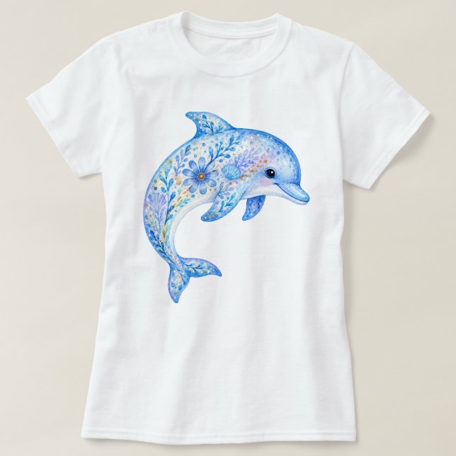 T-shirt Poterie d'art à thème floral dauphin (Design devant)