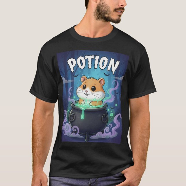 T-shirt Potion – Cauldron Hamster Halloween TinyFur Tee (Devant)