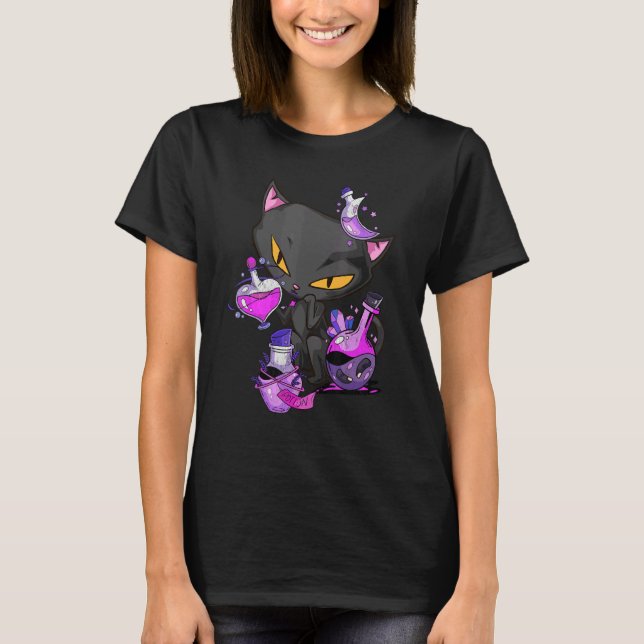 T-shirt potion de chat maléfique noir (Devant)