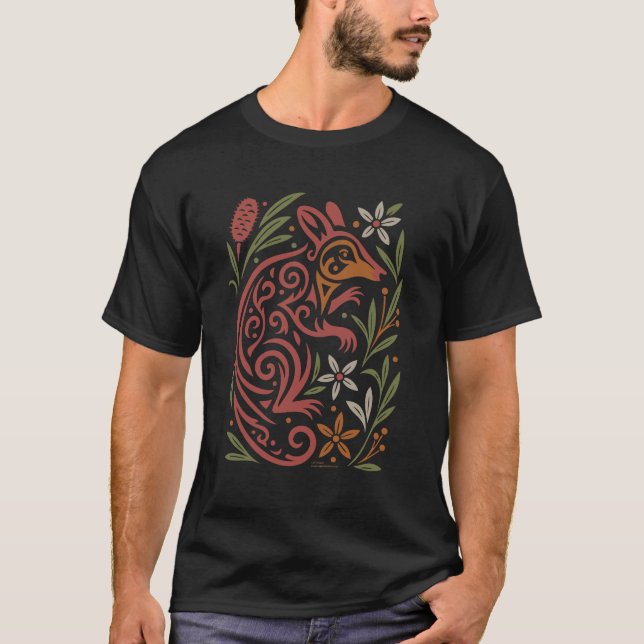 T-shirt Potoroo de Gilbert tribal avec flore indigène (Devant)