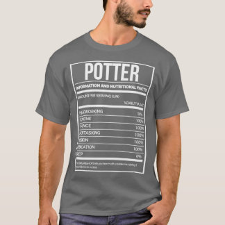 T-shirt Potter Funny Potterie Étiquette de nutrition