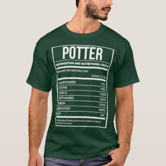 T-shirt Potter Funny Potterie Étiquette nutritionnel pour 